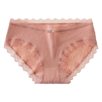4 Pcs Lace Wavy Trim Bikini Panties - Comfy & Breathable Elastic Women’s Lingerie & Underwear