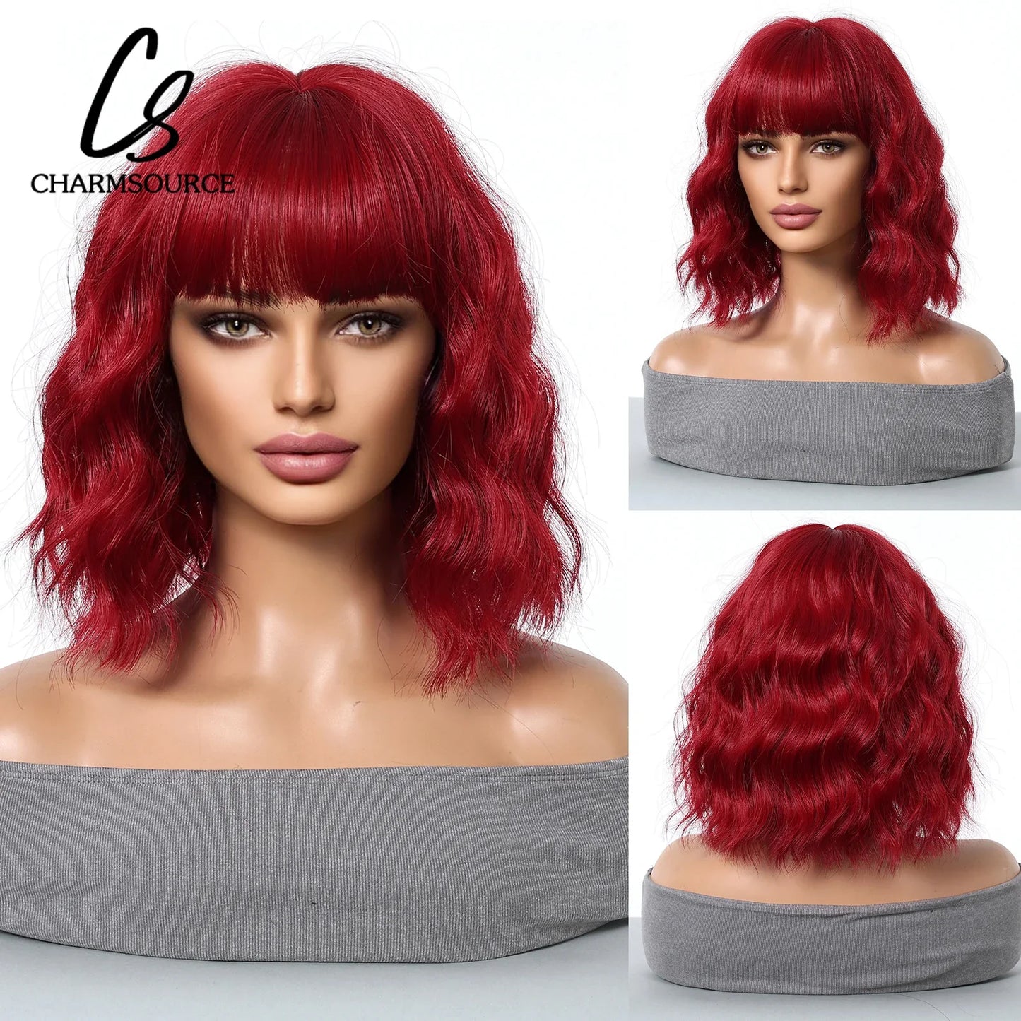 CharmSource Pink BOBO Short Synthetic Wig – Natural Wavy Heat Resistant Hair Wig for Women, Party & Daily Wear