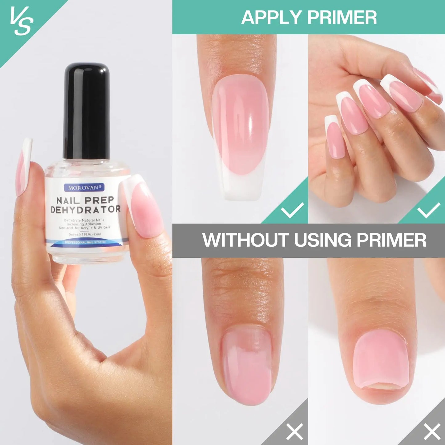 Morovan Natural Nail Dehydrator & Acid-Free Primer – For Acrylic & Gel Nails, UV Gel Nail Primer