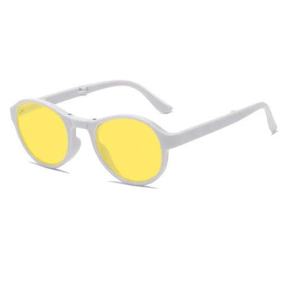 Anti-Glare Foldable Night Vision Driving Glasses – Blue Light Blocking Round Shades for Men & Women with Case