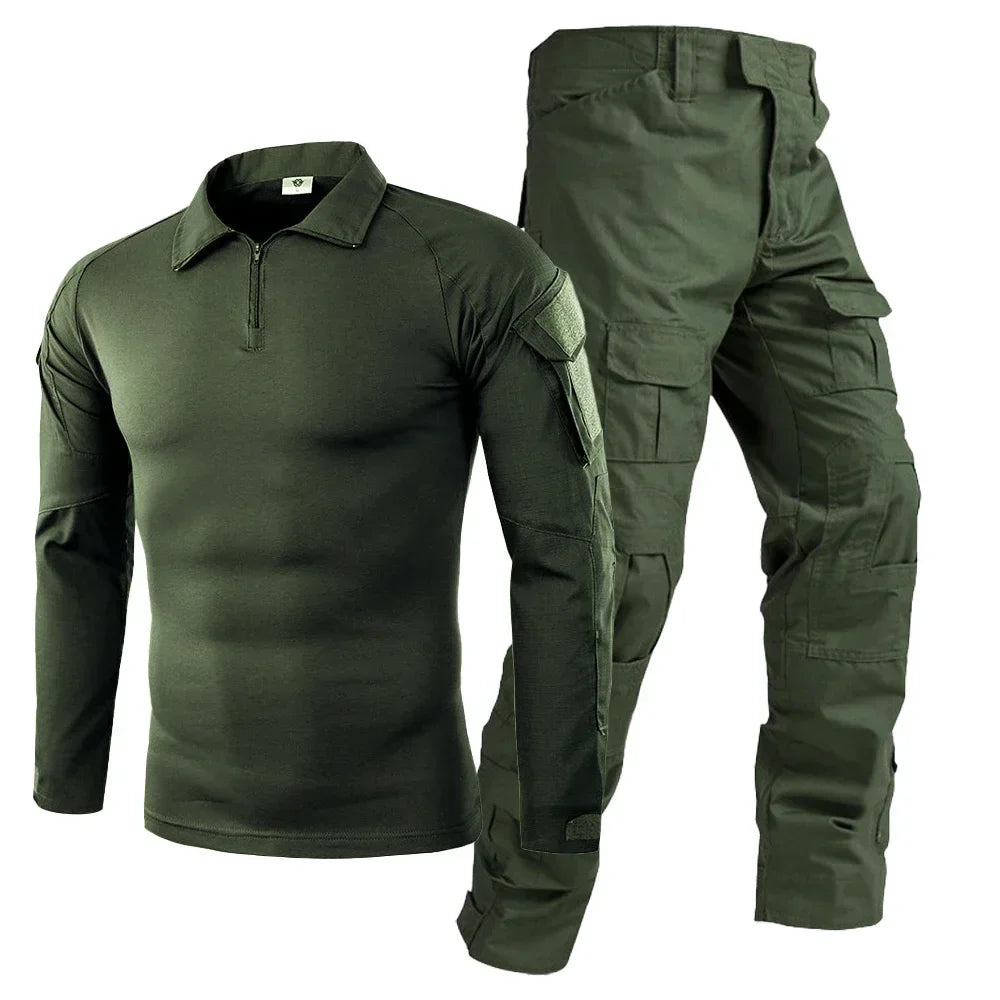 Men’s Camo Tactical Uniform Set | Ripstop Airsoft Suit with Multi-Pocket Pants & Training Shirt for Hunting or Paintball