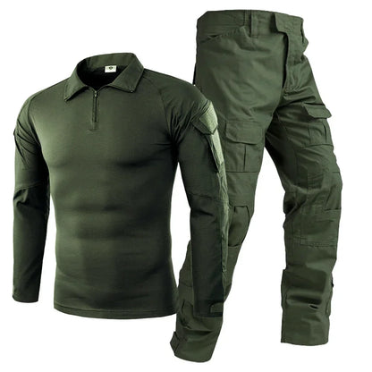 Men’s Camo Tactical Uniform Set | Ripstop Airsoft Suit with Multi-Pocket Pants & Training Shirt for Hunting or Paintball