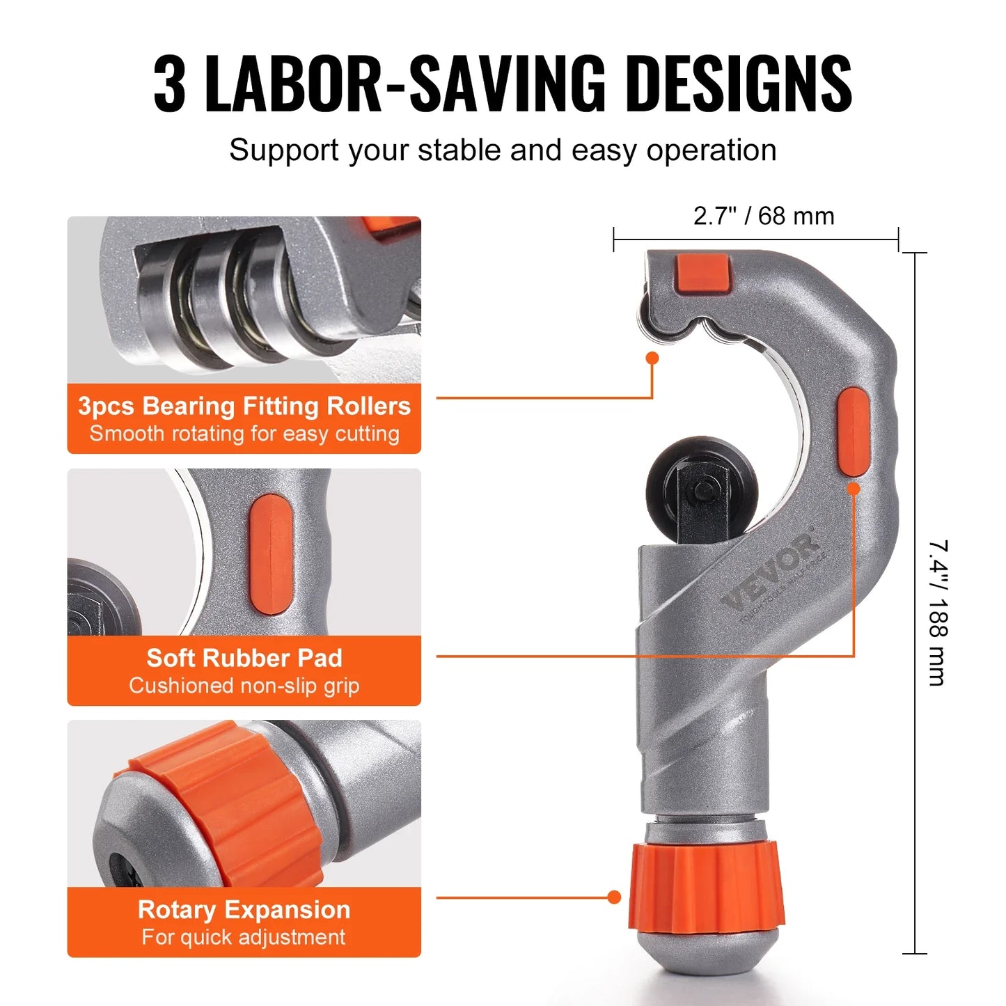 VEVOR 3PCS Heavy Duty Tubing Cutter Set – Mini Pipe Cutter & Deburring Tool for Copper, Aluminum, Steel & Plastic Pipes