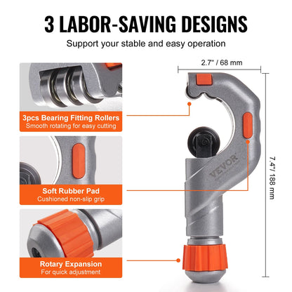 VEVOR 3PCS Heavy Duty Tubing Cutter Set – Mini Pipe Cutter & Deburring Tool for Copper, Aluminum, Steel & Plastic Pipes