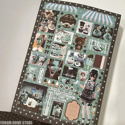 50-Sheet Retro Sticker Book - Cute Food, Animal & Cartoon Stickers