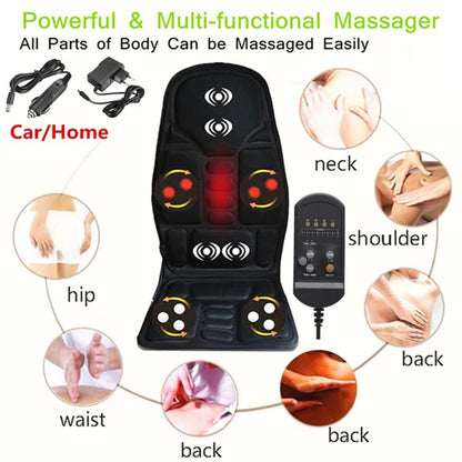 Car Electric Massage Chair Pad – Heating & Vibrating Back Massager Cushion for Home & Office Lumbar Pain Relief with Remote Control