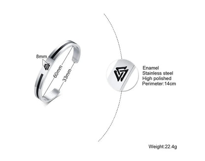 Men's Enamel Bangle - Viking Logo Cuff Bracelet, Stainless Steel Minimalist Bangle for Gentlemen