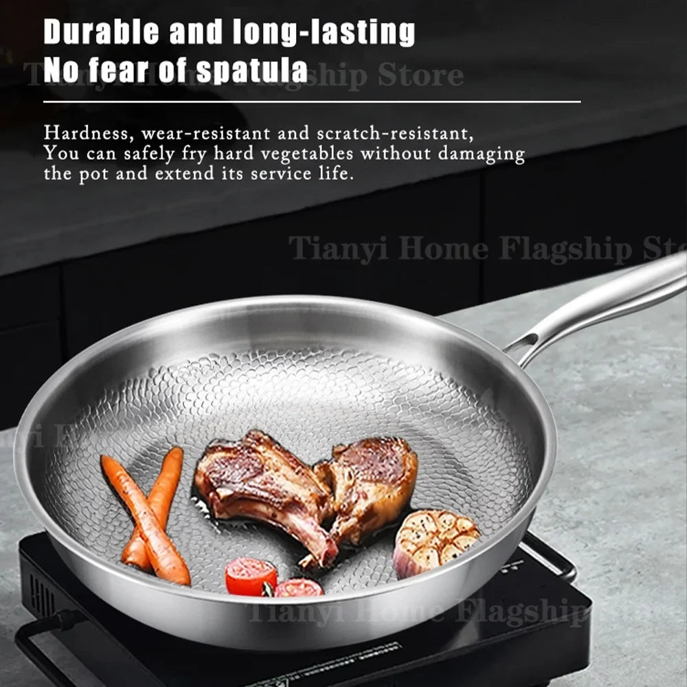 Titanium Stainless Steel Frying Pan - Non-Stick Wok Skillet for Eggs, Steak & Induction or Gas Stoves, 22/24/26/28/30cm