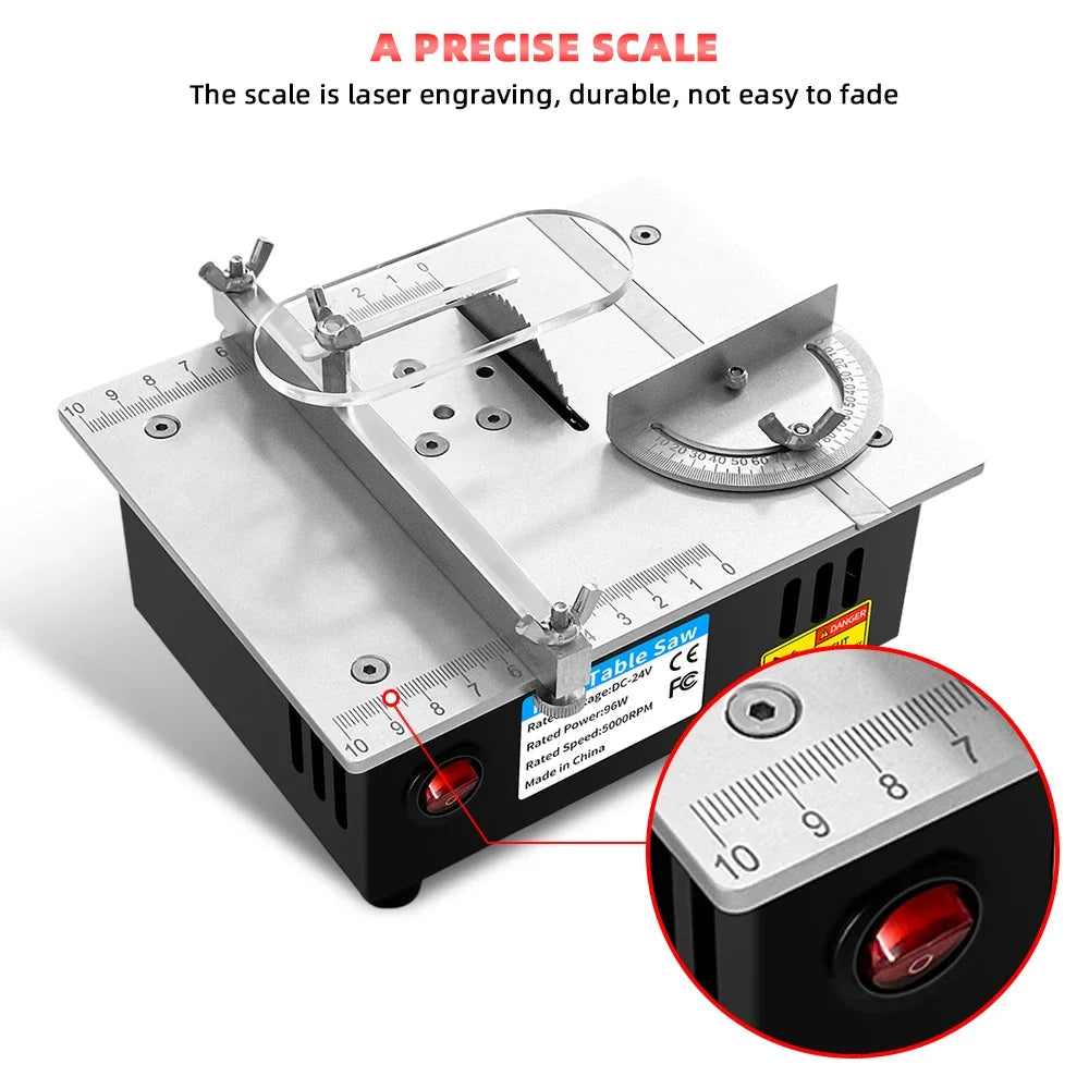 96W Mini Bench Saw — Adjustable Multifunctional Table Saw for DIY Woodworking