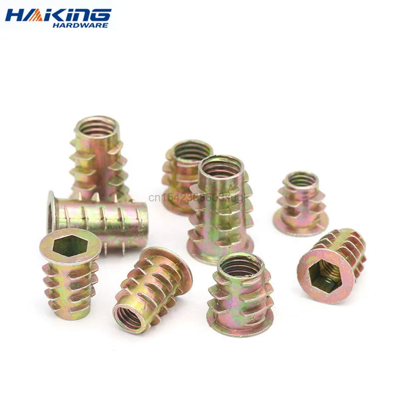 10/20/50Pcs M4 M5 M6 M8 M10 Zinc Alloy Wood Insert Nuts Flanged Hex Drive Head Furniture Threaded Nuts