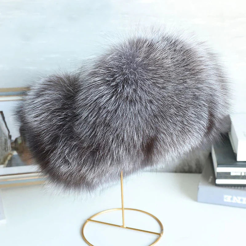 Natural Raccoon & Fox Fur Russian Ushanka Hat – Women’s Black Winter Bomber Cap with Ear Flaps