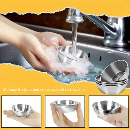 10Pcs Stainless Steel Sauce Dishes Set – Mini Round Seasoning Bowls & Small Appetizer Plates
