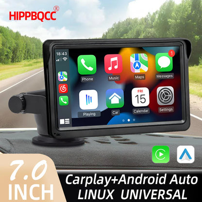 HIPPBQCC 7-Inch Car Radio – CarPlay & Android Auto Multimedia Player, Portable Touch Screen, USB/AUX, Rear View Camera Support