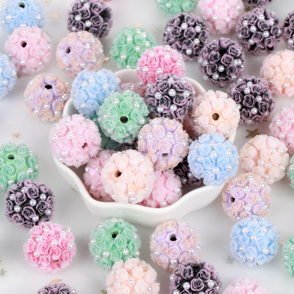 20mm Rose Flower Ball Pearl Beads – 1/3/5PCS Polymer Acrylic Beads for DIY Jewelry Making, Necklaces, Bracelets & Earrings