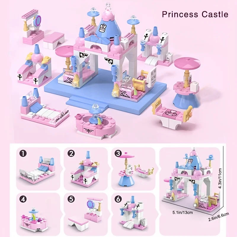 6-in-1 Girls Castle Building Block Kit — Deformable, Creative Structures, Compatible Construction Toy