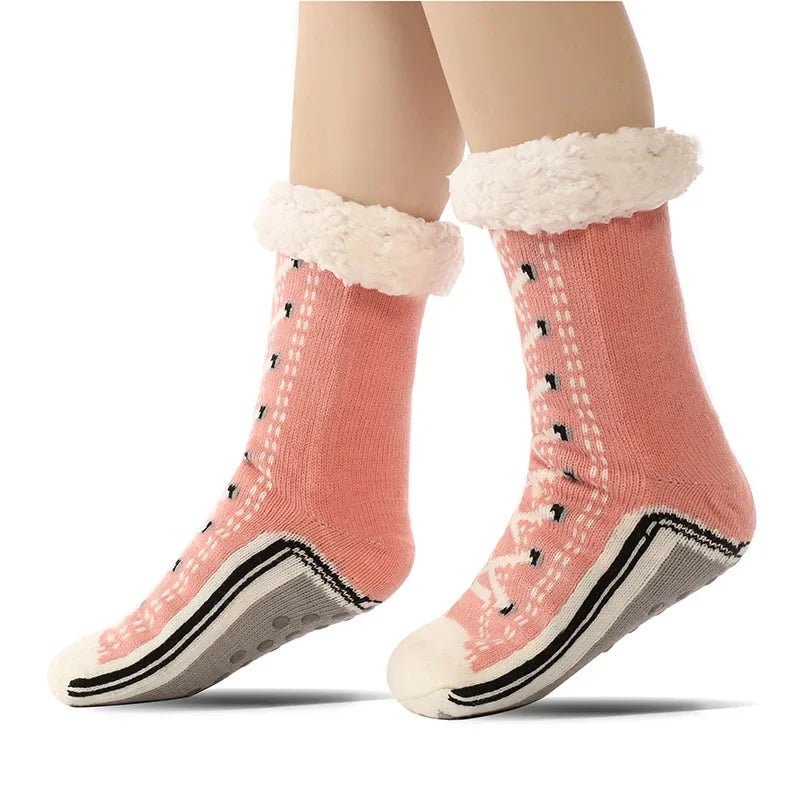 Women’s Winter Thermal Fluffy Socks – Soft Plush Non-Slip Floor Slippers with Short Fuzzy Grip and Zipper