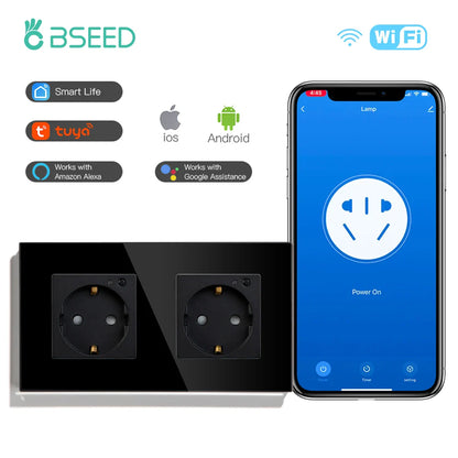 Bseed Smart WiFi Socket – EU Standard Intelligent Outlet, Compatible with Tuya App, Google & Alexa, Timer Function Home Improvement Plug