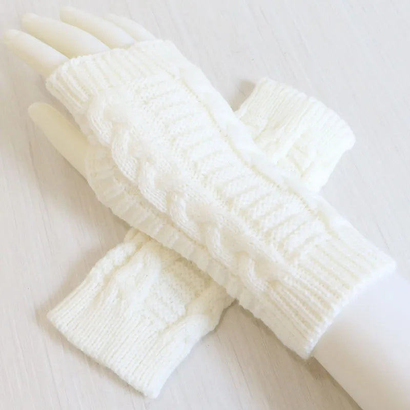 Women’s Stylish Winter Fingerless Gloves — Hand Warmer Arm Crochet Knitting Faux Wool Mittens with Twist Pattern