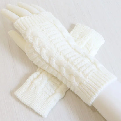 Women’s Stylish Winter Fingerless Gloves — Hand Warmer Arm Crochet Knitting Faux Wool Mittens with Twist Pattern