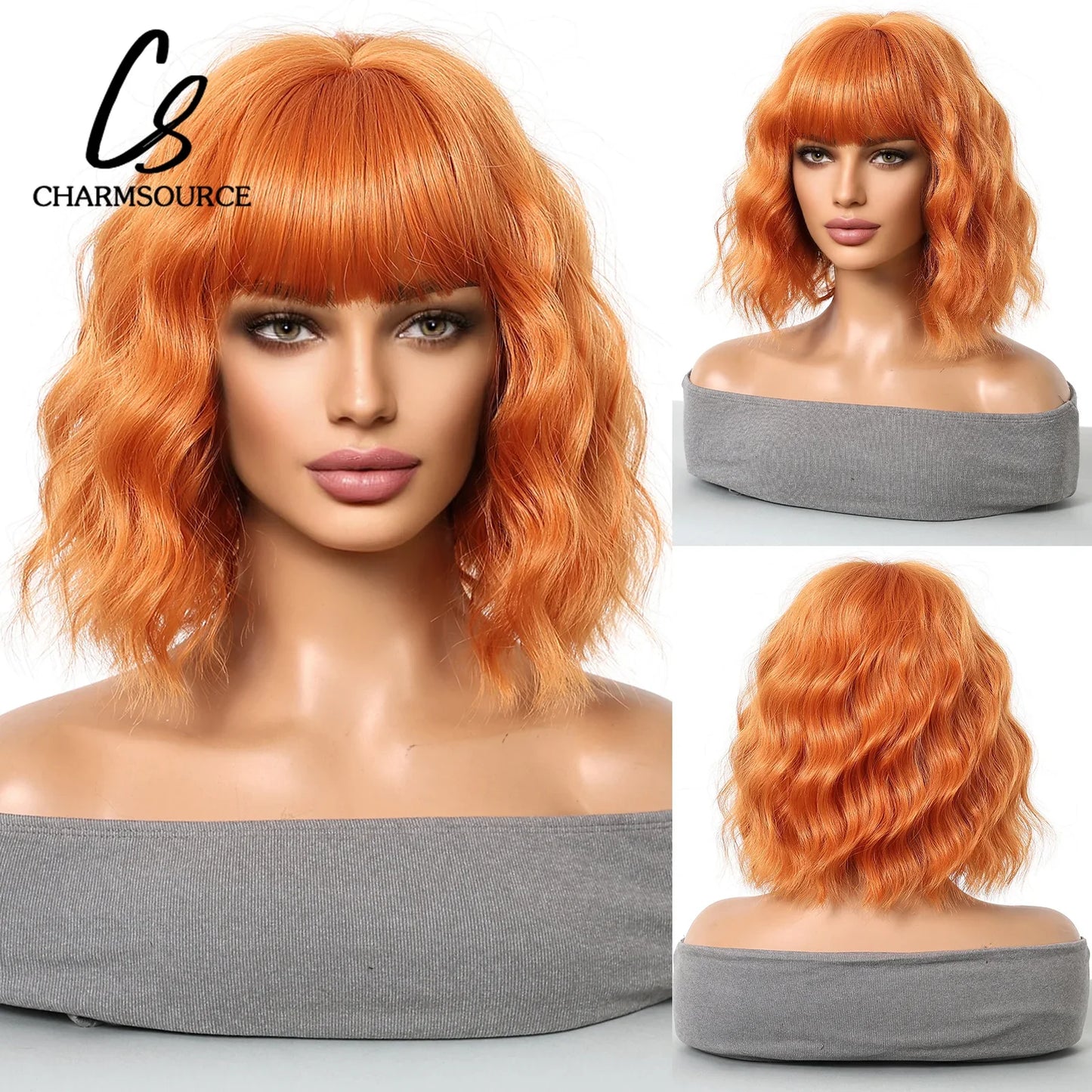 CharmSource Pink BOBO Short Synthetic Wig for Women — Natural Wave, High-Density, Heat-Resistant Hair for Daily & Party