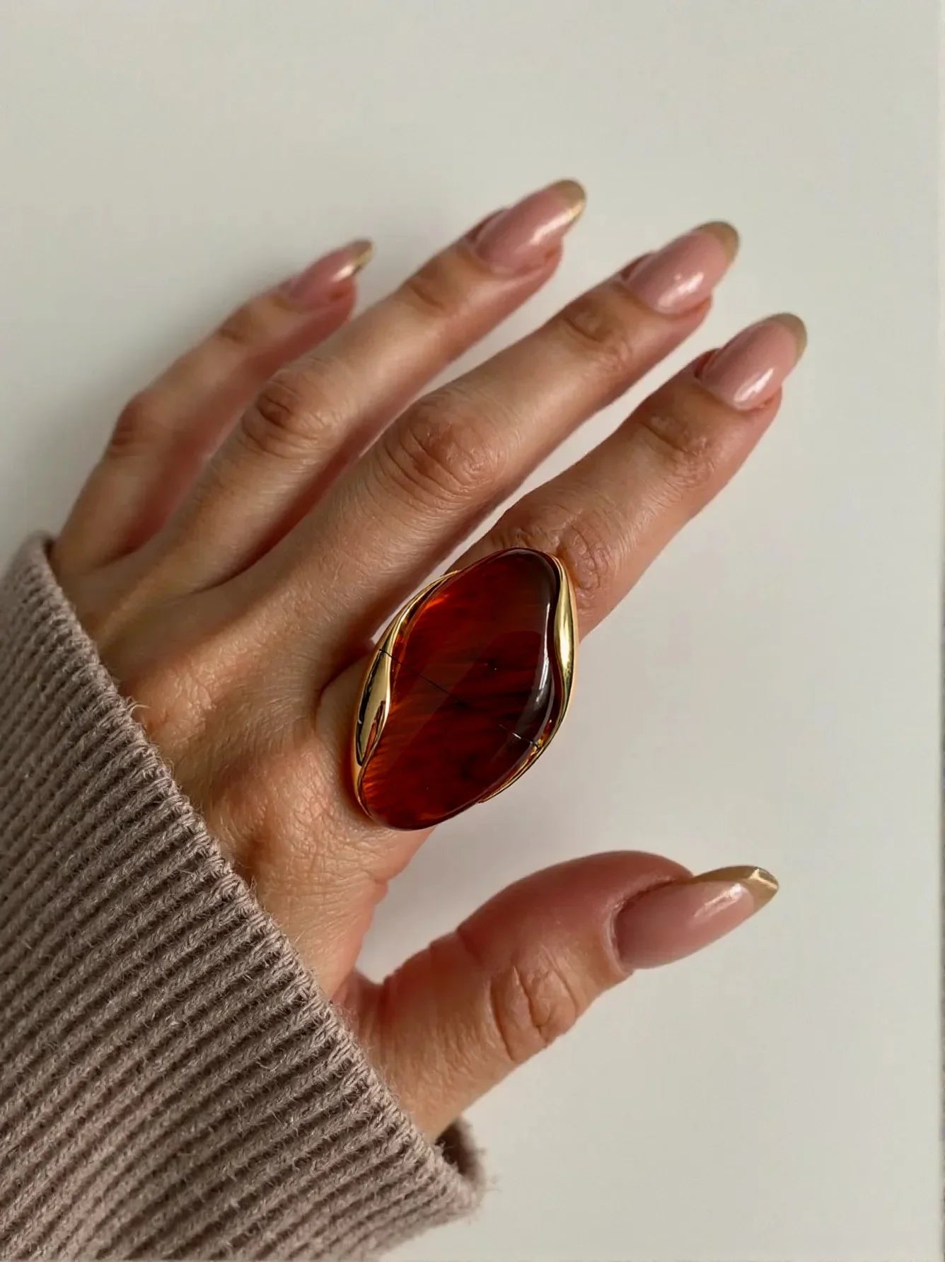 TDJewelry Stainless Steel Resin Geometric Ring – 18K Gold Plated Fashion Jewelry for Women