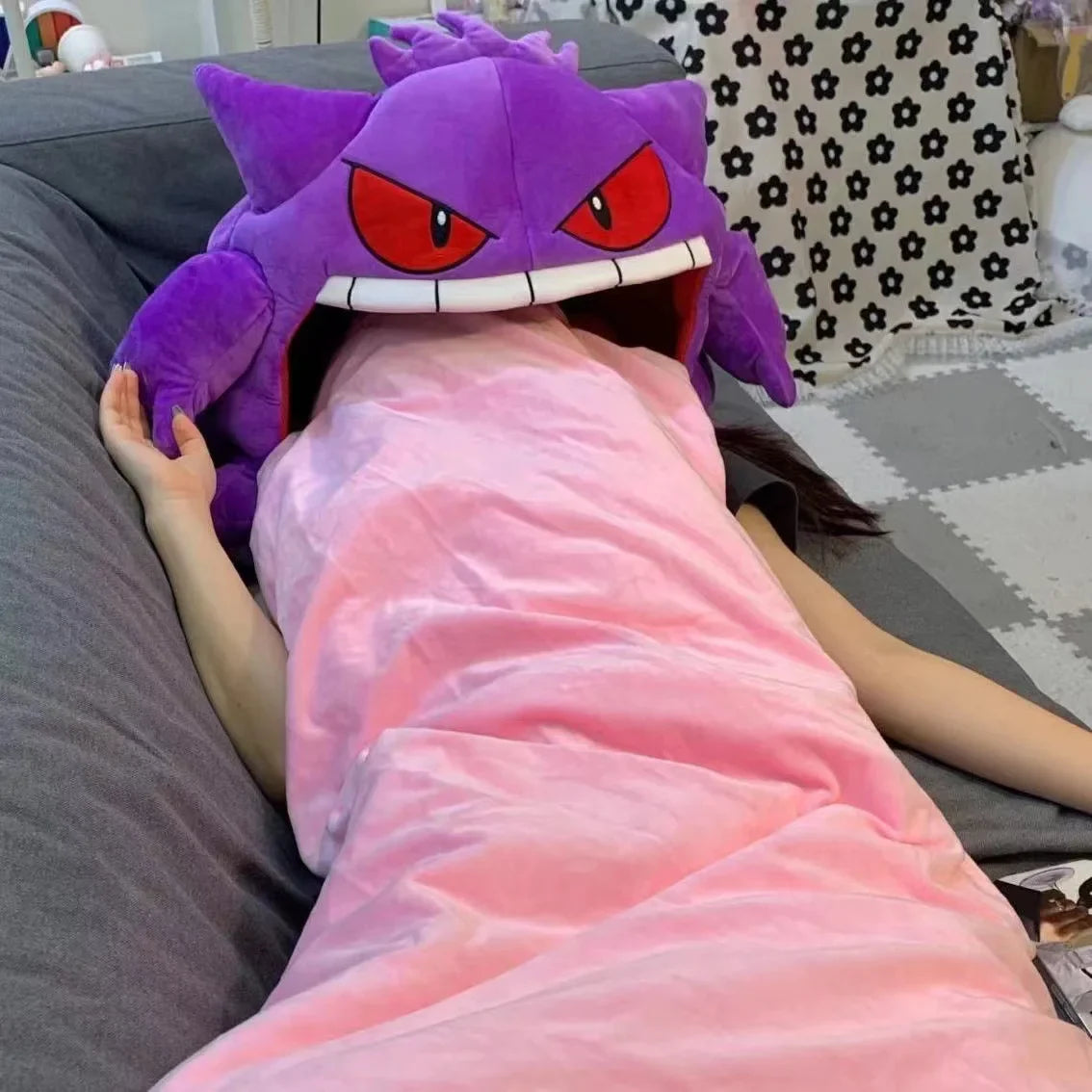 Cartoon Anime Pokémon Gengar Sleeping Pillow – Dual-Purpose Nap Blanket & Plush Toy Doll