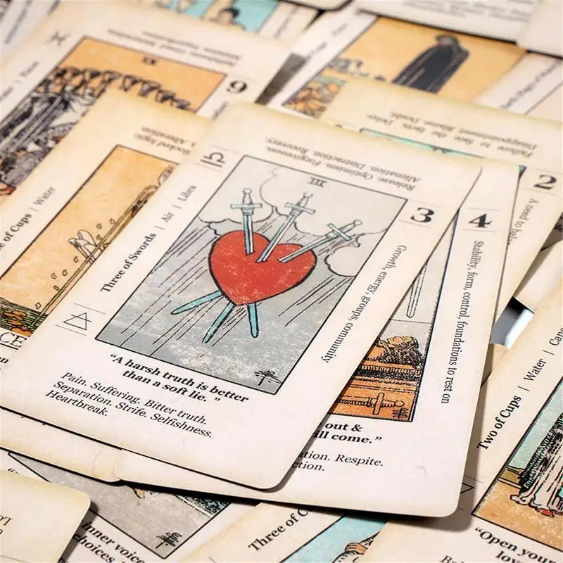Beginner Tarot Card Deck - 78 Antiqued Tarot Cards with Meanings for Learning & Reading Practice