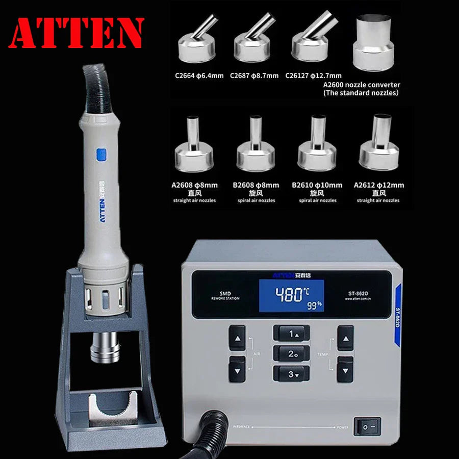 ATTEN ST-862D Hot Air Gun Soldering Station – 1000W Lead-Free Digital Display Rework Station for Phone & PCB Repair