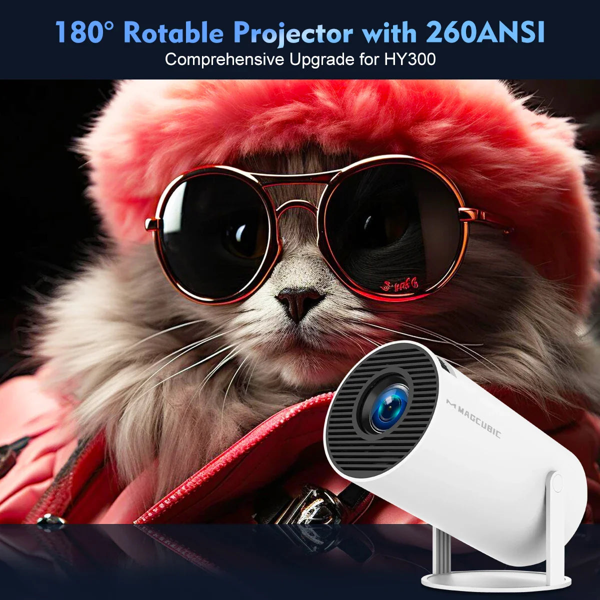 Magcubic HY300 PRO Projector - 4K Android 11, Dual Wifi6, 260ANSI, BT5.0, 1080P Home Cinema & Outdoor Projector