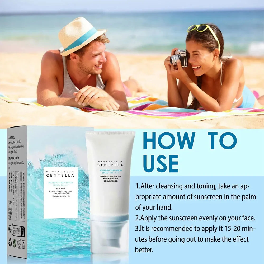 50+ SPF Facial Sunscreen Cream — Centella Sunblock for Skin Whitening, Moisturizing & Body Protection
