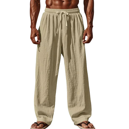 2025 Men’s Cotton Linen Casual Pants – Comfortable Straight Leg, Drawstring Waist, Plus Size S-4XL