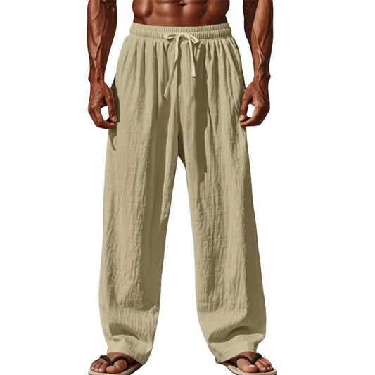 2025 Men’s Cotton Linen Casual Pants – Comfortable Straight Leg, Drawstring Waist, Plus Size S-4XL