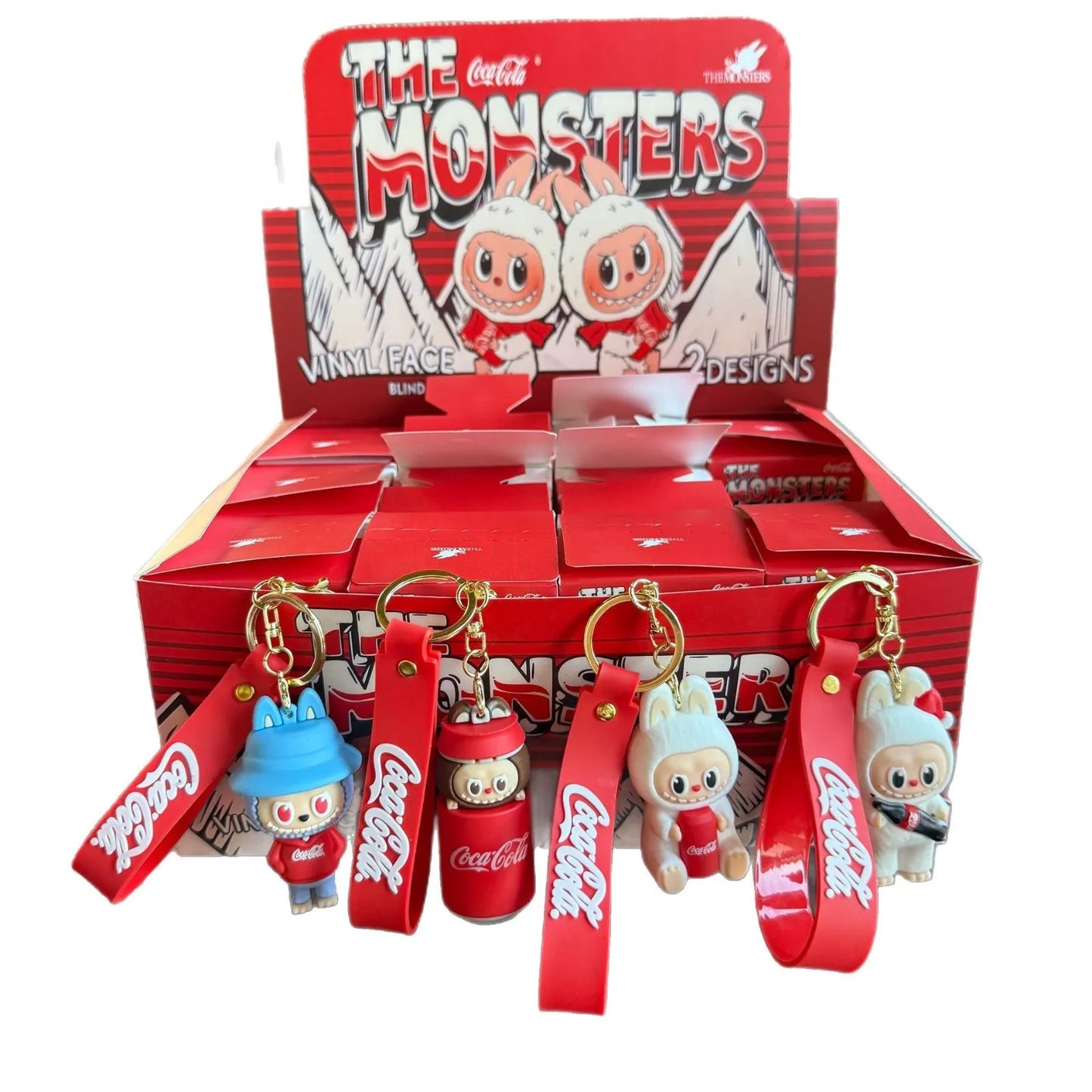 12pcs Labubu Monster Coca Cola Mini Doll Keychains — 4 Styles Action Figures for Kids