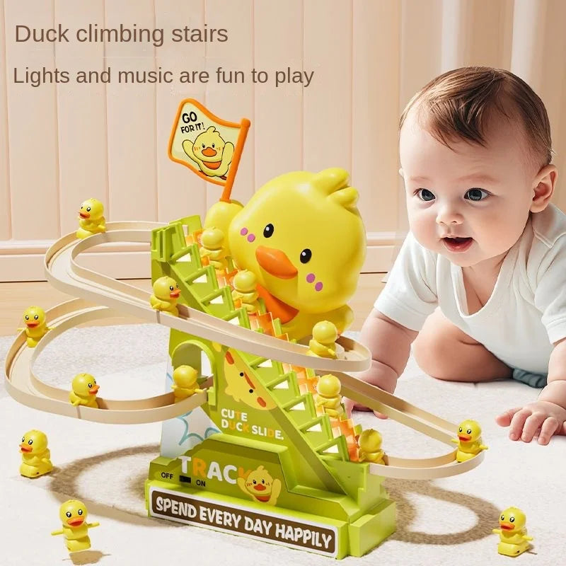 Stair-Climbing Duck Roller Coaster Toy – Flashing Lights & Music Interactive Parent-Child Toy