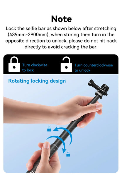 TELESIN 1.2M/3M Carbon Fiber Selfie Stick Monopod - Extendable with 1/4'' Screw for GoPro, Insta360, Osmo Action, DJI Action Camera