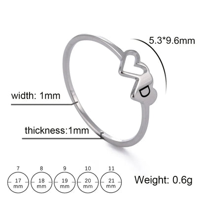HIPEE Stainless Steel Letter Ring - A-Z Alphabet Double Heart Hollow Charm Ring for Women Wedding Jewelry Gift