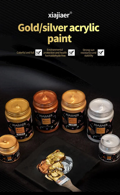 300ML/100ML Gold & Metallic Silver Acrylic Pigment – Pearlescent Bronze for Acrylic Painting, Xiajiaer Art Pigment