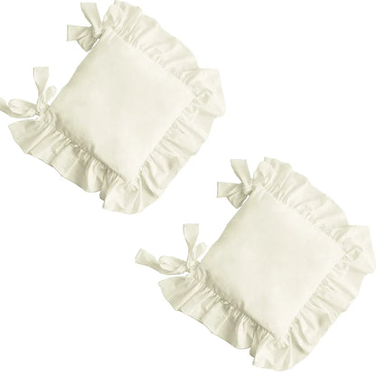 Ruffled Dining Chair Pads - Vintage Seat Cushion Covers with Ties Non-Slip Kitchen Farmhouse Decor