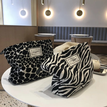 Large Leopard Print Cosmetic Bag for Women — Waterproof Canvas Makeup Organizer with Zipper, Travel Toiletry & Beauty Case