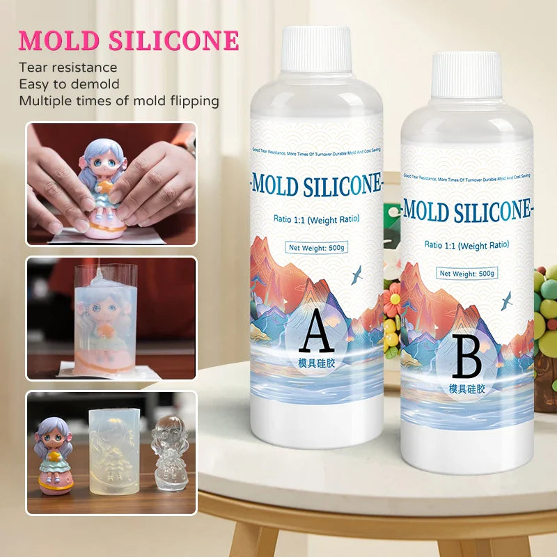 DIY Silicone Mold Making Kit — AB 1:1 Liquid Rubber, Fast-Curing Silicone for Mold Casting, 200g/500g