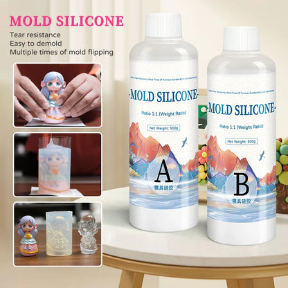 DIY Silicone Mold Making Kit — AB 1:1 Liquid Rubber, Fast-Curing Silicone for Mold Casting, 200g/500g