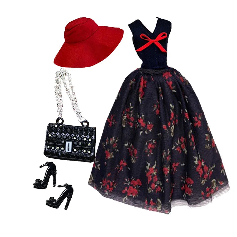 Deluxe Doll Clothes Set – Black & Red Tea Time Fashion Outfit for 11.5” Dolls