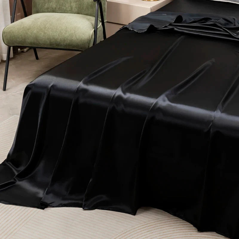 Silky Satin Bed Sheet Set for Summer – Ice Cooling Flat Sheet with Pillowcase, Single/Queen/King Sizes