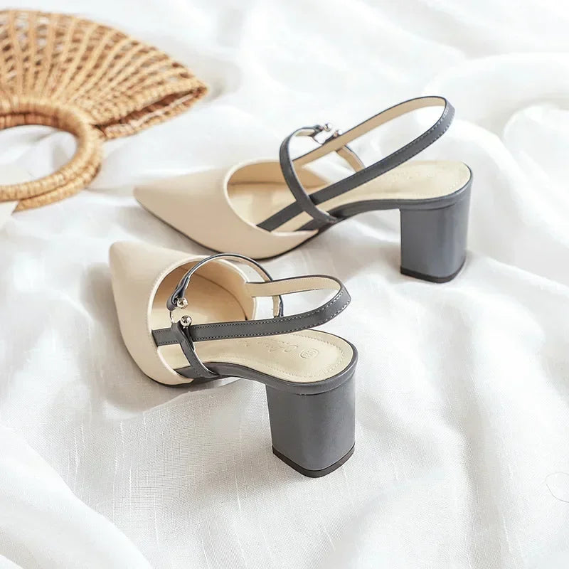 Women’s Summer Pointed Toe Chunky High Heel Pumps — Elegant Solid Ladies Sandals 2024