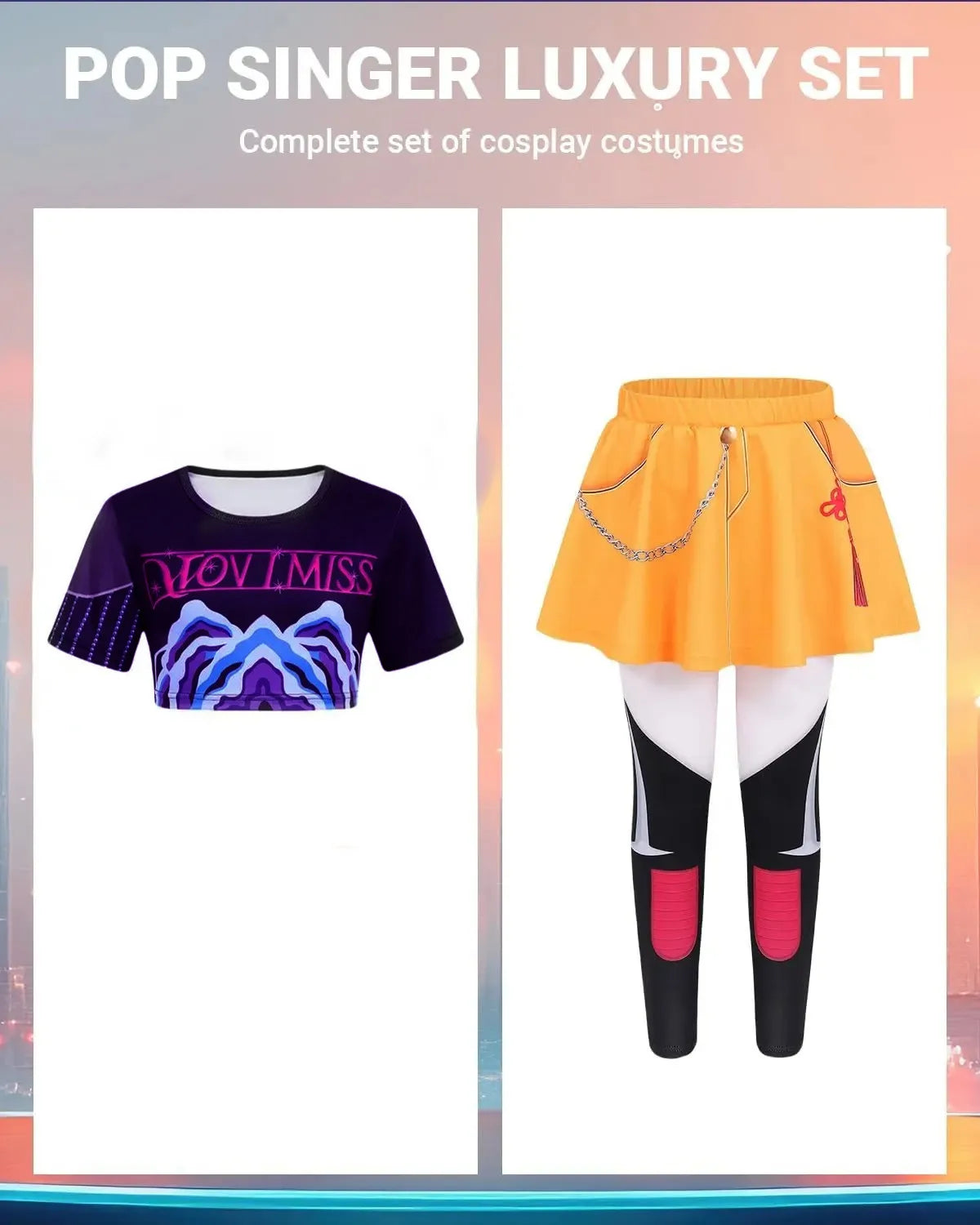 Girls Demon Pop Singer Hunters Costume – Stage Idol Outfit for Kids Halloween and Cosplay Performance