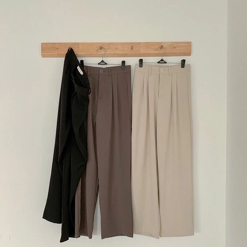 High Waist Women’s Suit Pants – Straight Office Trousers, Casual Button Loose Black Pants for Fall 2024