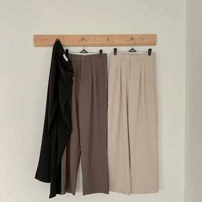 High Waist Women’s Suit Pants – Straight Office Trousers, Casual Button Loose Black Pants for Fall 2024