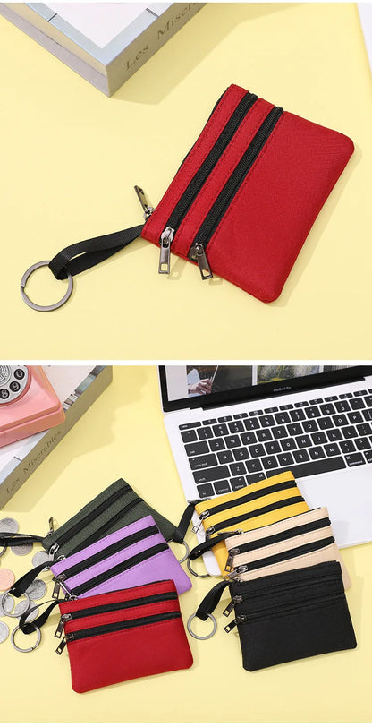 Canvas Mini Coin Purse with Zipper – Cute Solid Color Key & Money Pouch for Kids, Women & Men