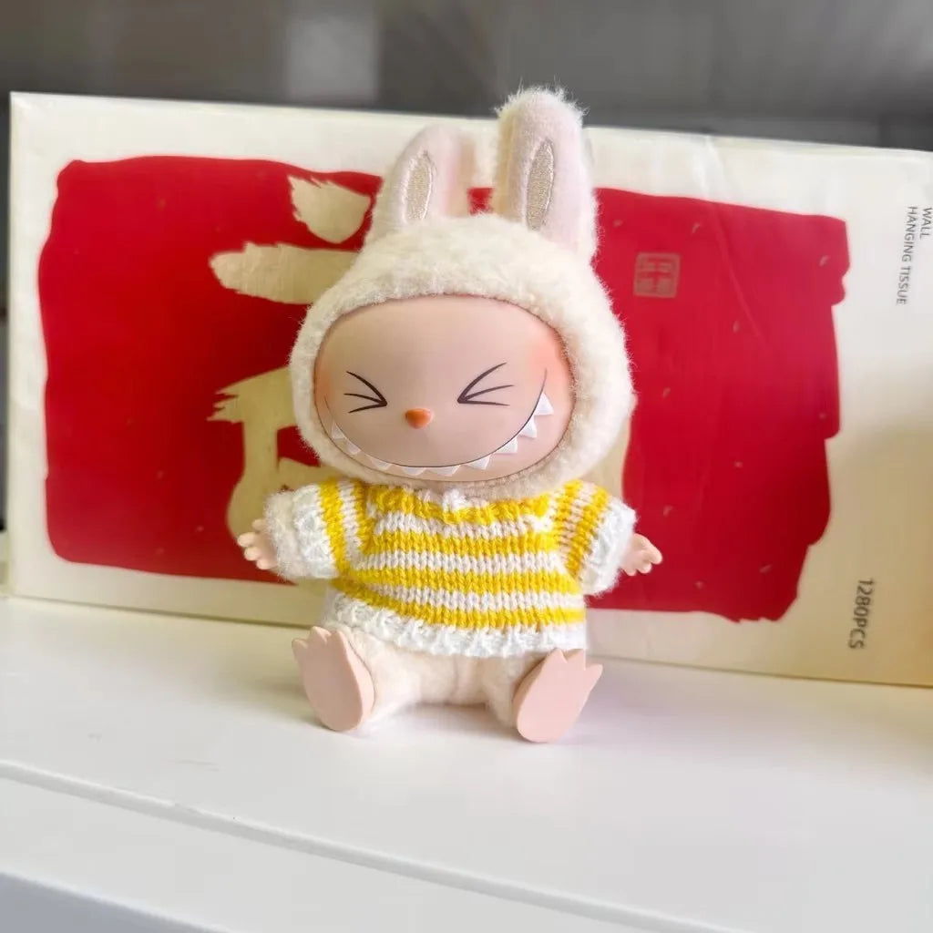 Labubu Striped Sweater Outfit - Matching Hat Pendant, Customizable Doll Accessories