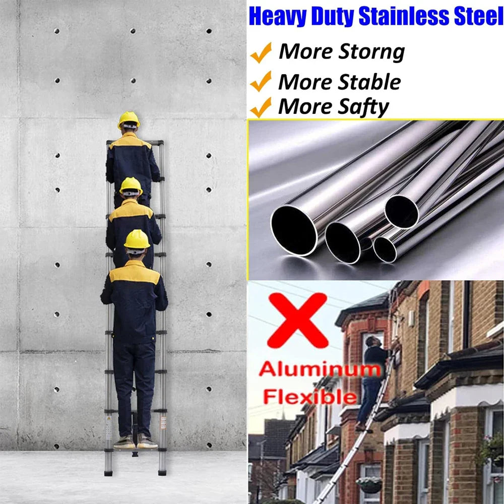 Telescopic Extension Ladder 2.6M-5M – Heavy Duty Folding Loft & Straight Ladder, Stainless Steel, Portable & Multi-Purpose Tool